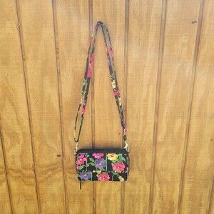 Vera Bradley Black Flowers Floral Crossbody/Wristlet Purse